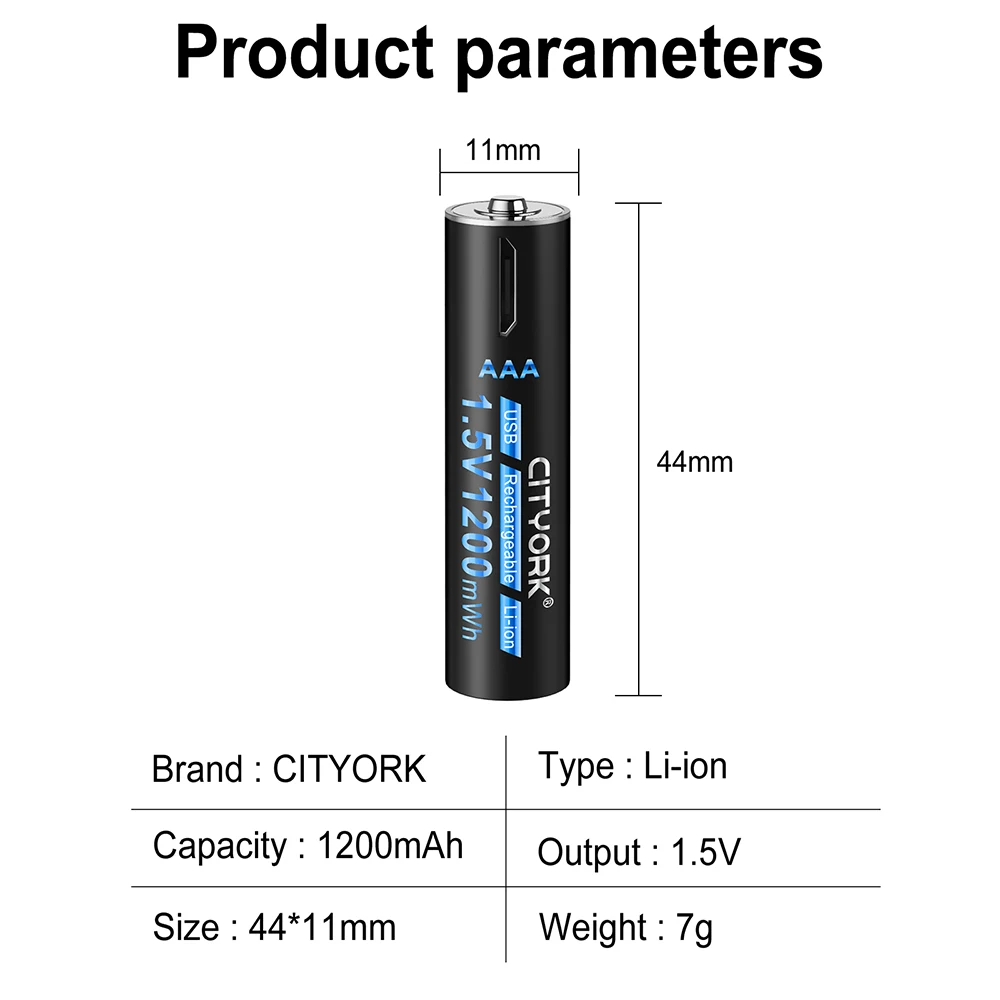 CITYORK 1.5V USB AAA Rechargeable Lithium Battery 1.5V 3A AAA USB Charging Li ion Batteries With USB Cable For Remote Control