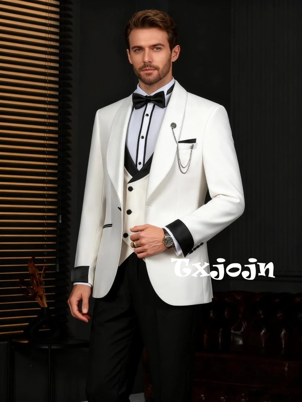 

New Arrival Men's Slim Fit Suits 3 Pieces Dancing Wear,Handsome Shawl Lapel Suit Set For Men Host Costumes Party Tuxedo