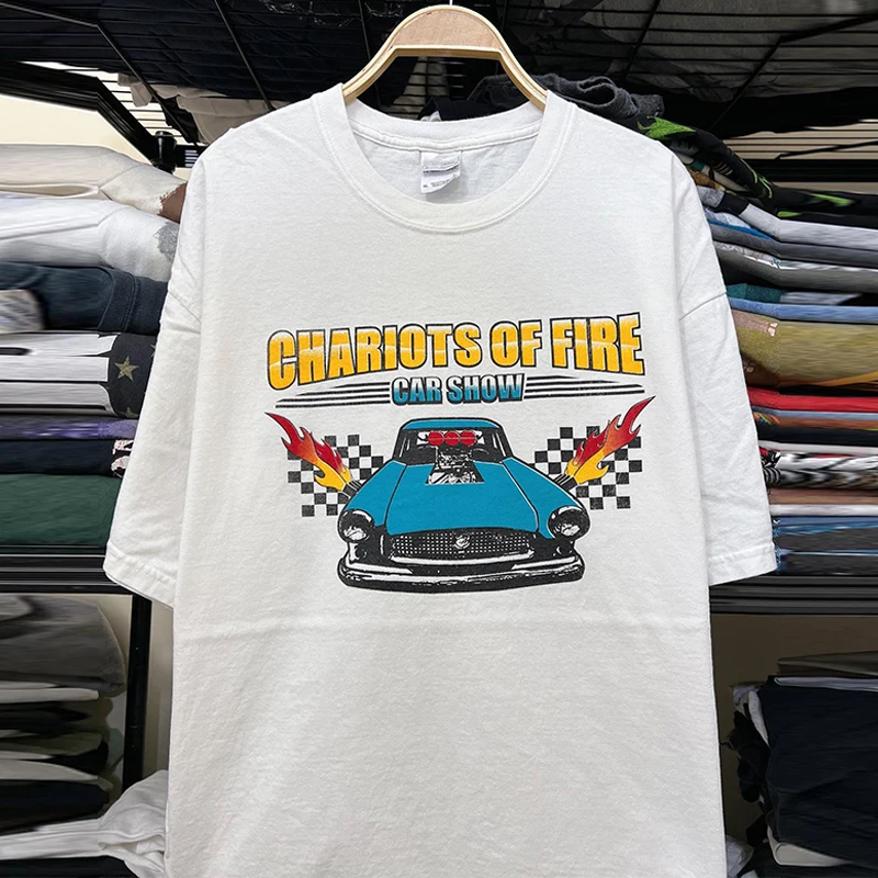 Cool Chariots of Fire Movie Short Sleeve T-Shirt Cotton Moto Biker Style Half Sleeve Trendy round Neck Casual Loose Fit Teenager