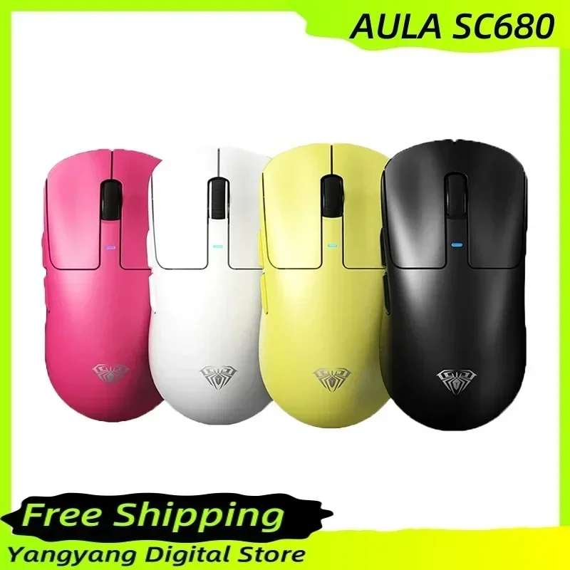 Aulasc680 Wireless Gaming Mouse Bluetooth 2.4g Three-Mode Long Battery Life Paw3395 Thin And Light Design Dpi Adjustment Type-C