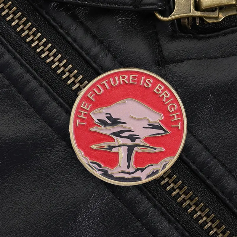 Inspirational Quote Brooch Enamel Pin Circular Red Background Art Graphic Badge Gold Rim Lapel Pin Accessory for Clothing Bag