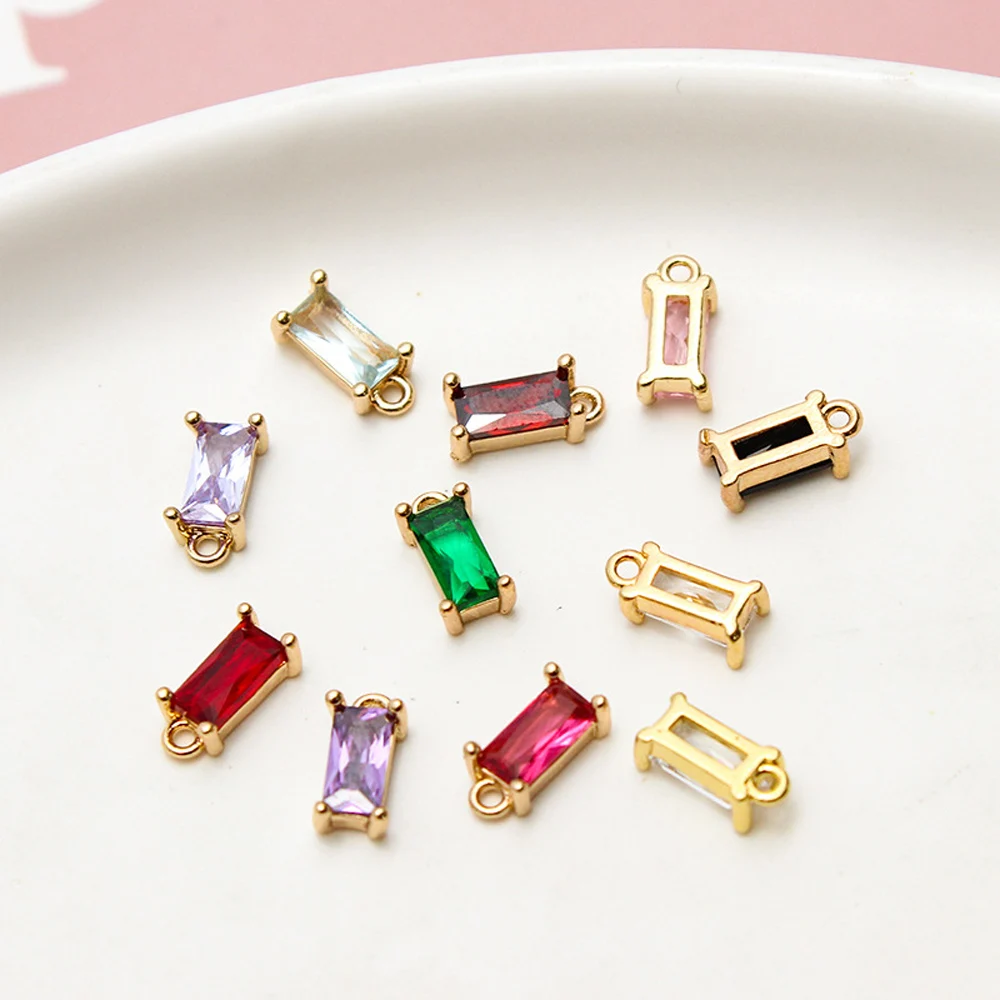 20pcs/ Bag Fashion copper gold plated zircon Rectangular Pendant DIY Earrings Necklace accessories