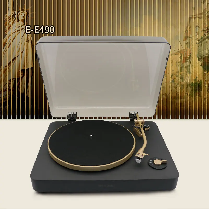 perfect design wooden desktop High Fidelity Vinyl record Belt Drive w/Blue-tooth transmitter dj needle Turntable Player