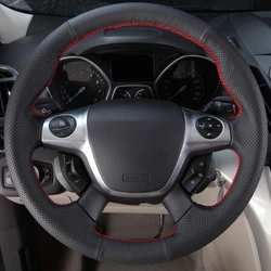 Black Soft Artificial Leather DIY Car Steering Wheel Cover Ford Focus 3 2012-2014 C-MAX 2011-2014 KUGA Escape 2013-2016