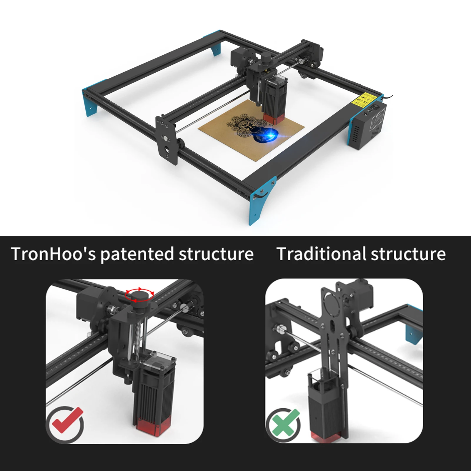 LC400 PRO 50W Laser Engraver DIY Laser Engraving Machine Fixed-focus Laser Cutter 400x400mm Engraving Area for Metal Wood Bamboo