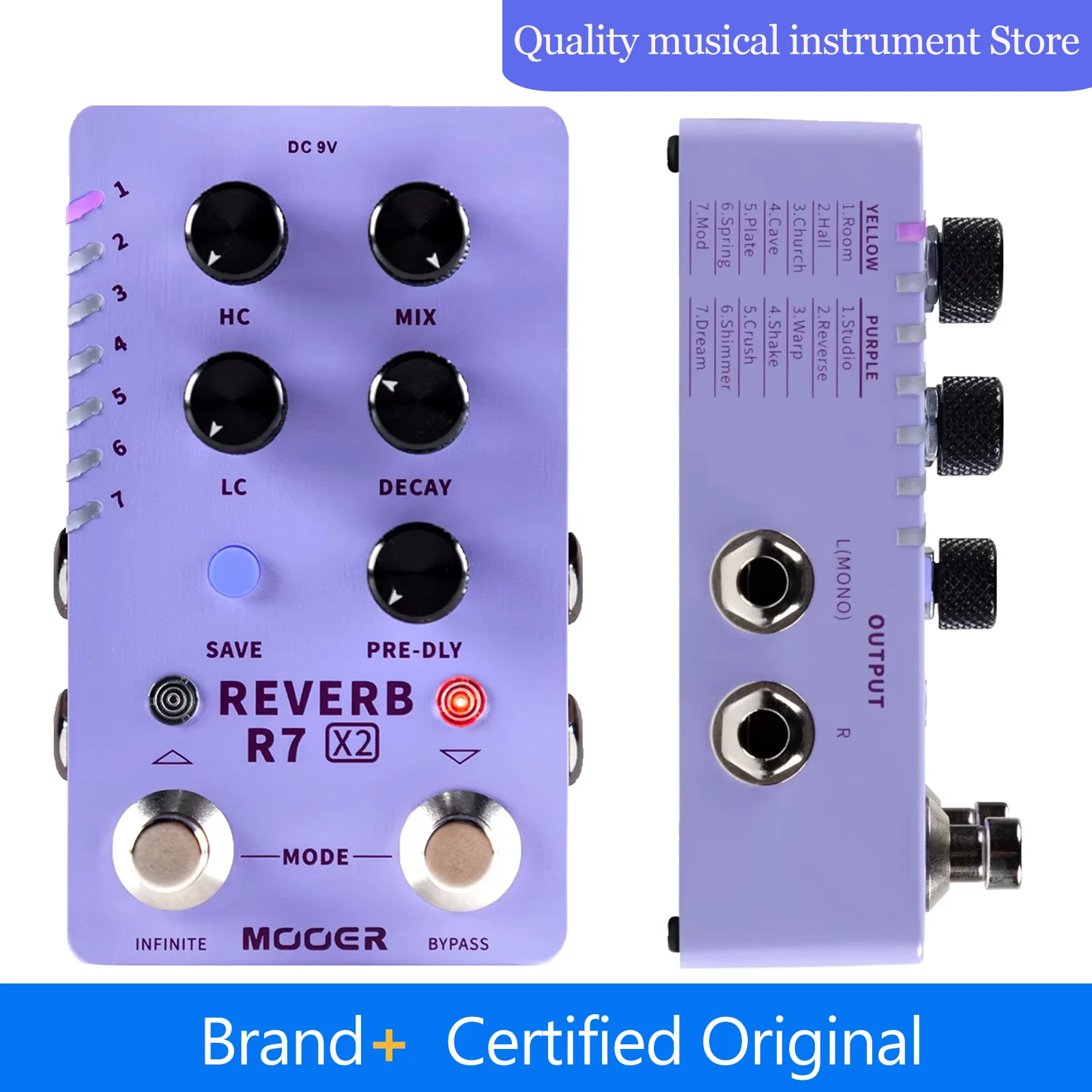 

MOOER R7 Reverb X2 Electric Guitar Stereo Reverb Effect Pedal Dual Footswitch 14 Built-in Different Reverbs Effects Guitar Parts