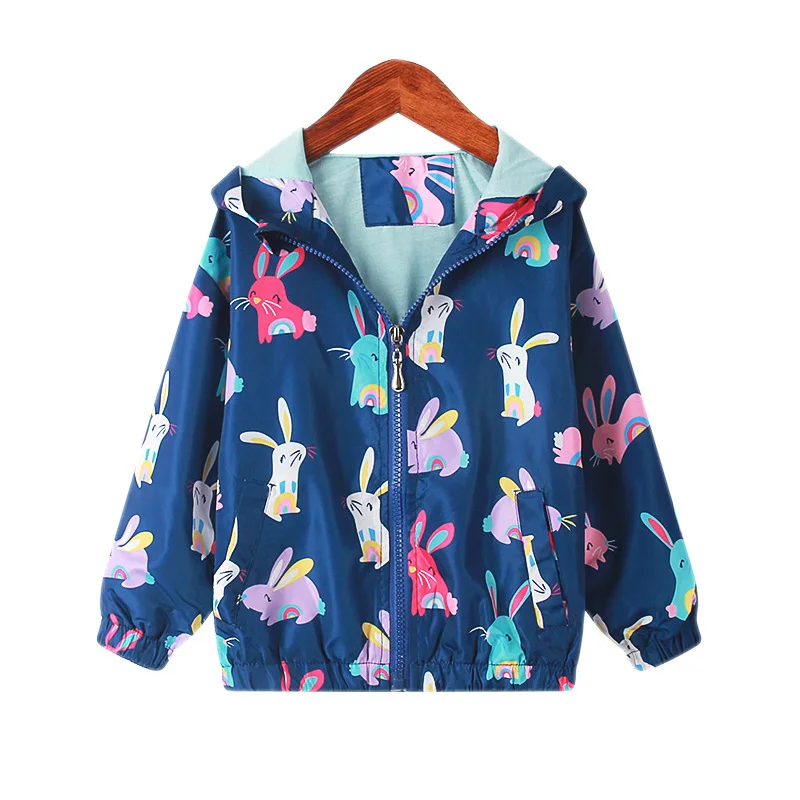 Rabbit Girls Jacket Easter Spring Fall Hooded Zipper Baby Windbreaker Coat Waterproof Children\'s Clothing 2 3 4 5 6 7 8 9 Years