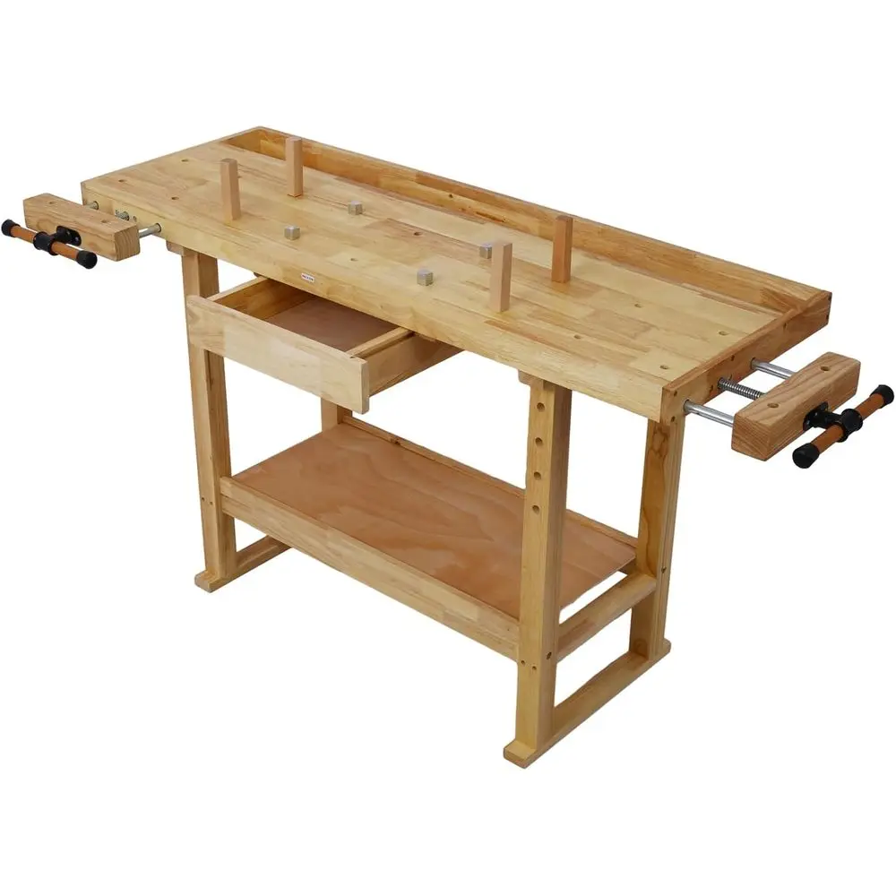 

55 Sturdy Hardwood Workbench with Drawer and Adjustable Handle | 330 lbs Capacity for Woodworking and Mechanics in Home Garage,