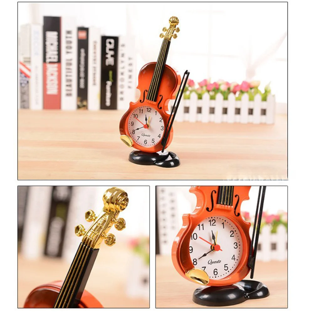 

2pcs Violin Desktop Decorative Silent Wake-Up Device Alarm Clock For Students For Students Bedside Table Clock White Red