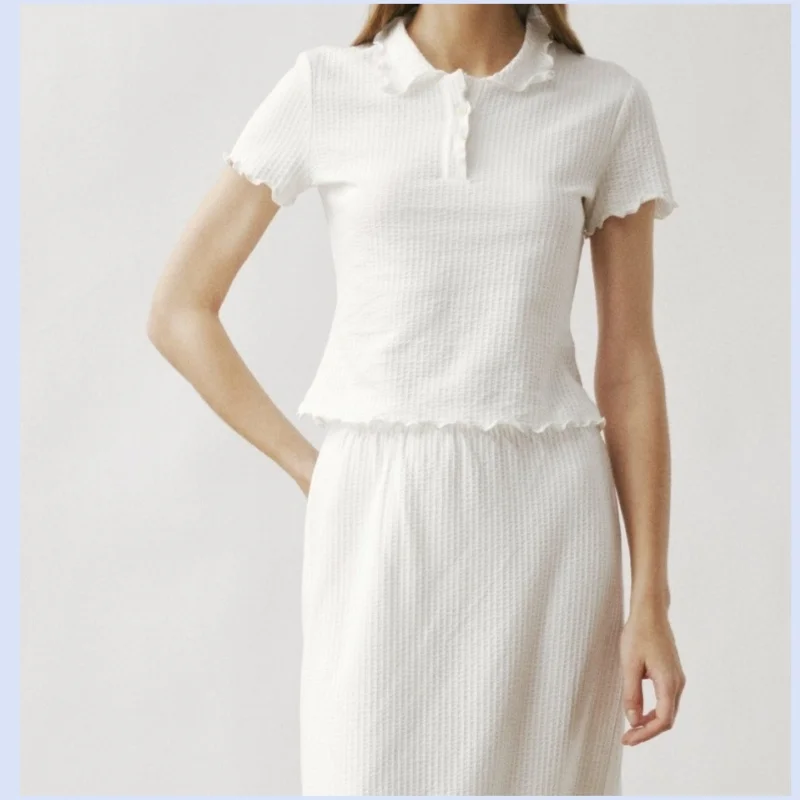 26 year spring/summer new women's Polo collar wavy edge for short tops