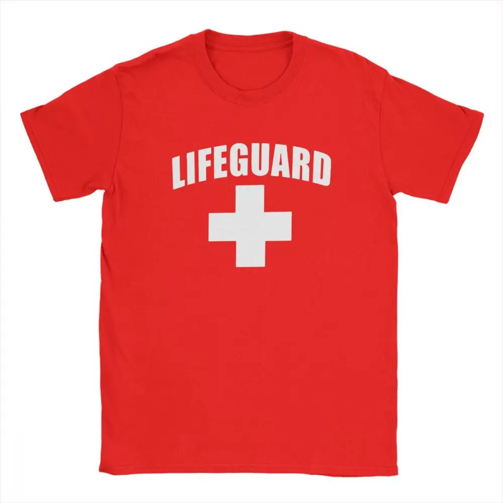 Funny Lifeguard T-Shirts Men Round Collar Cotton T Shirt Red Lifeguarding Unisex Uniform Tees Gift Tops Europe Streetwear