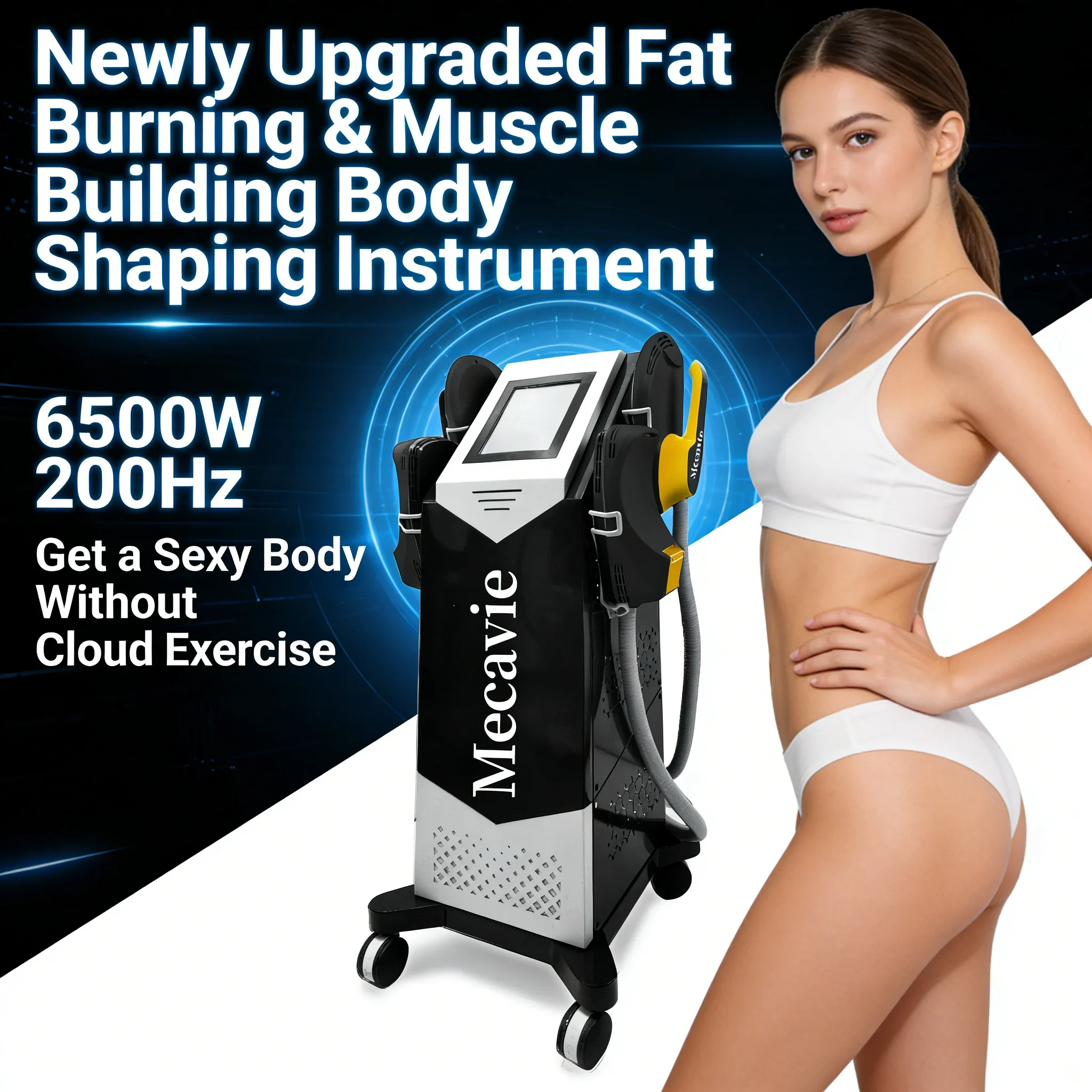 

Вибрационный массажер Mecavie 2026 NEO, машина для похудения, несколько ручек, электростимуляция мышц, 6500 Вт, сжигание жира, похудение