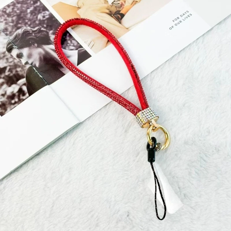L41E Short Anti Drop Phone Chain With Dazzling Rhinestones Comfort Wearable Strap For Smartphones Universal