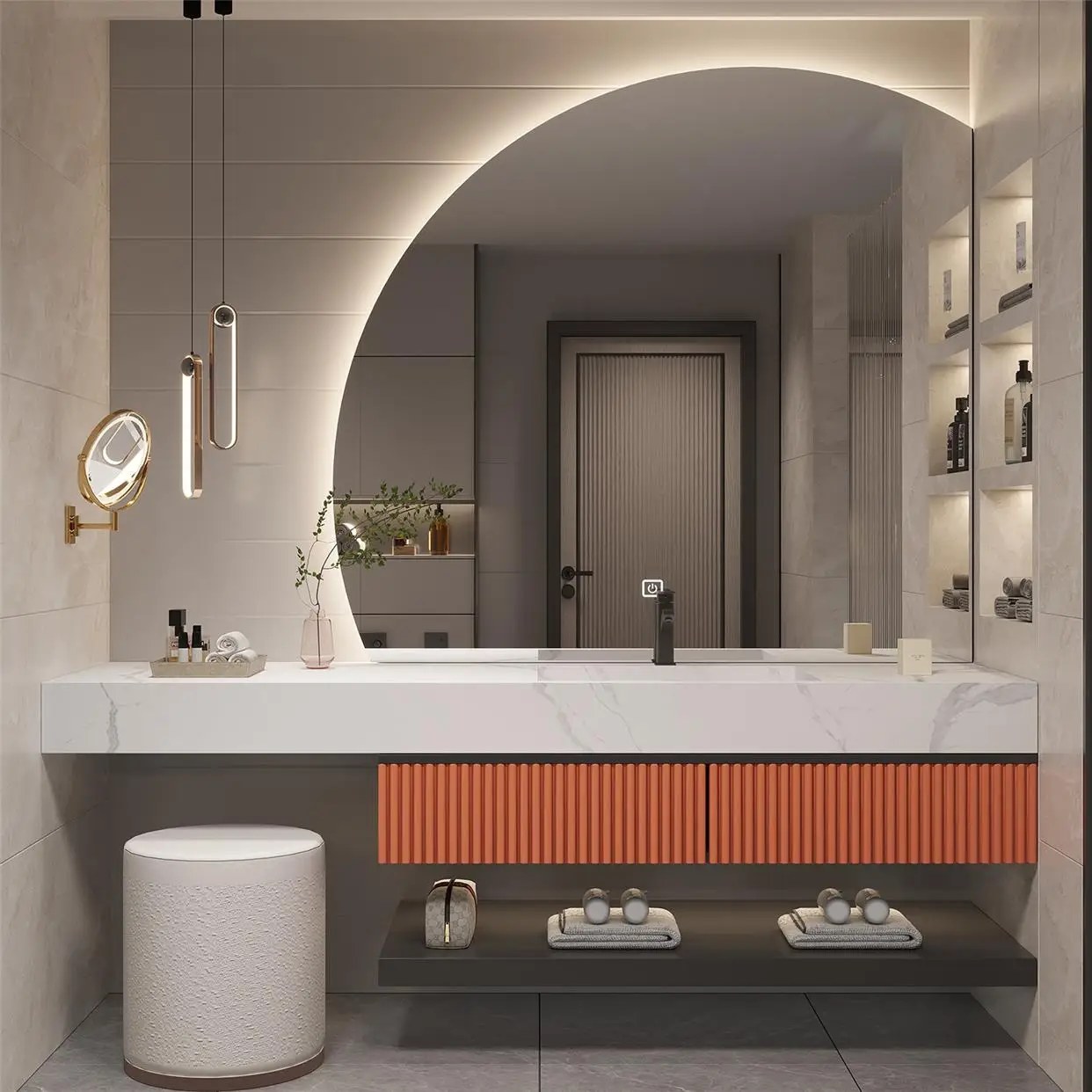 Rock-slab integrated seamless ceramic basin bathroom cabinet combined bathroom hand washing basin bathroom cabinet washstand