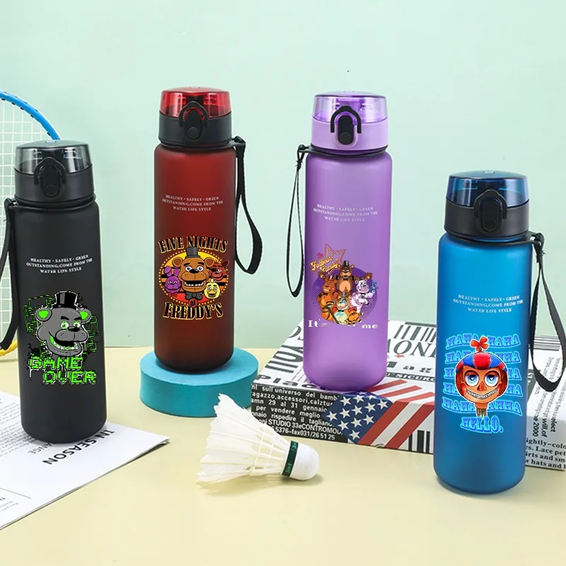 Botella de agua FNAF de 650ml, tazas Five Nights At Freddys para mujeres y hombres, botellas deportivas portátiles, tazas con estampado de dibujos animados, regalos para fiestas