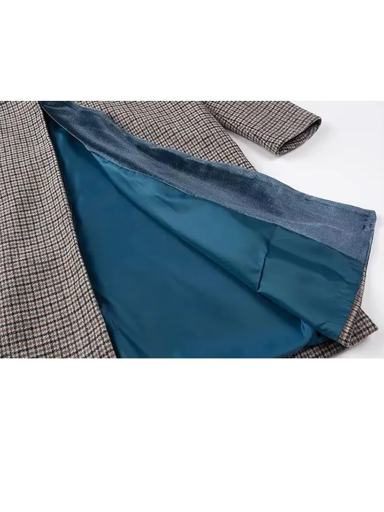 Trafza Damen neue Mode Turn Down Kragen Langarm Single Button Plaid Woll jacke weibliche schicke elegante Taschen mantel Mujer