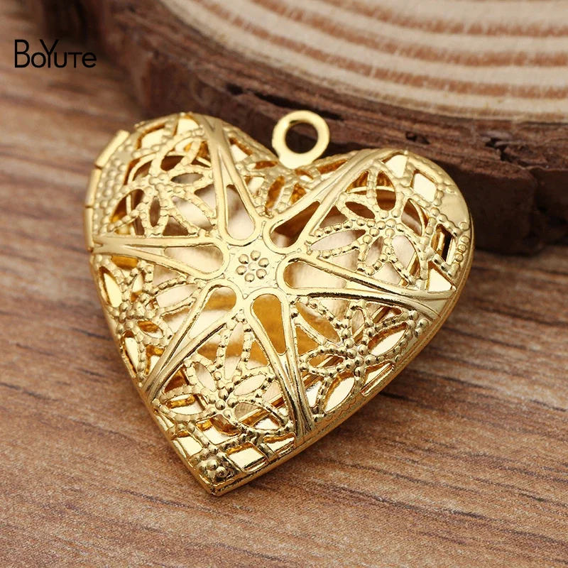 BoYuTe (10 Pieces/Lot) 26MM Filigree Heart Photo Locket Metal Brass Locket Jewelry Pendant Wholesale