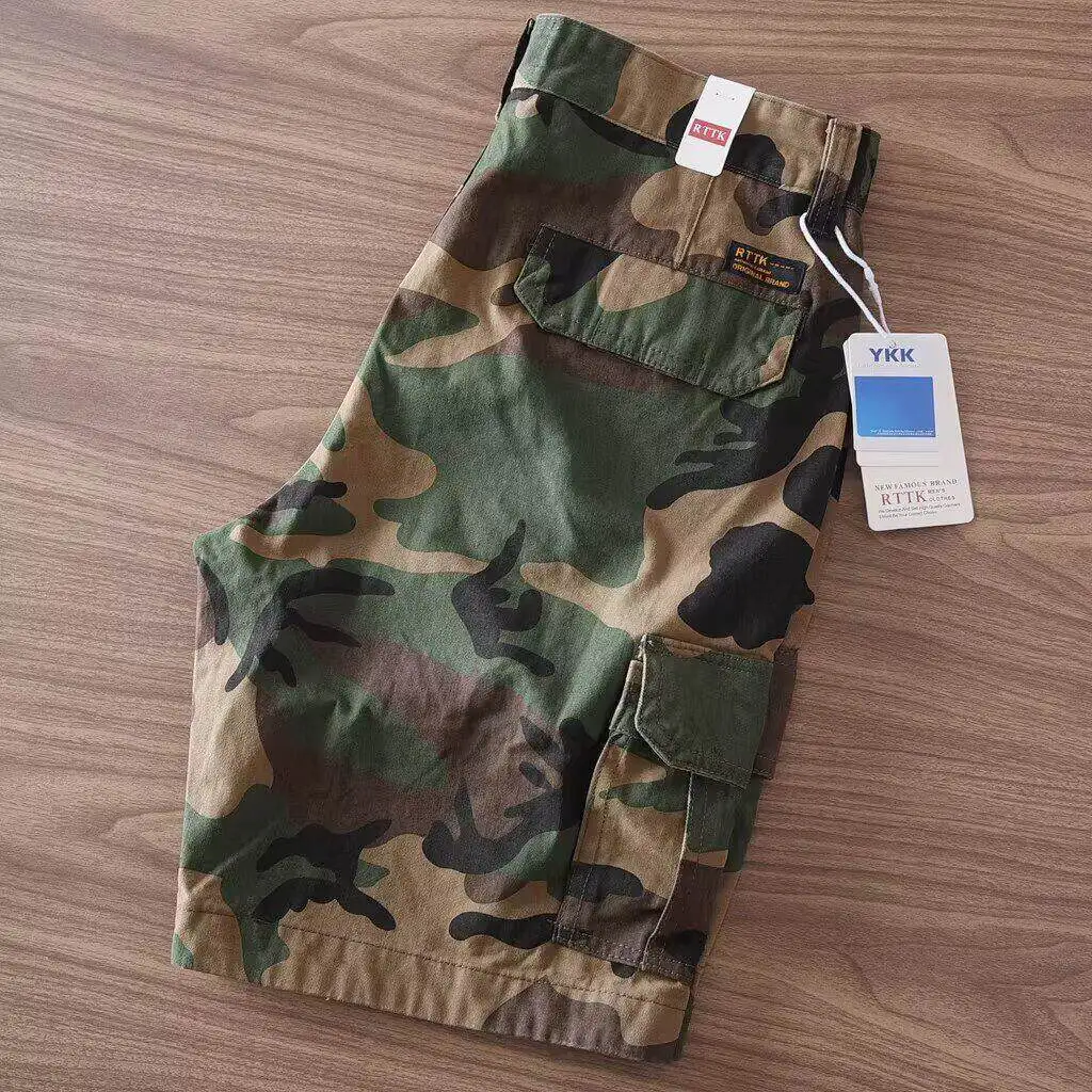 Men's Camouflage Work Shorts Summer Casual Multi-Pocket Outdoor Wear-Resistant Loose Fit Knee-Length Cotton Cargo Shorts