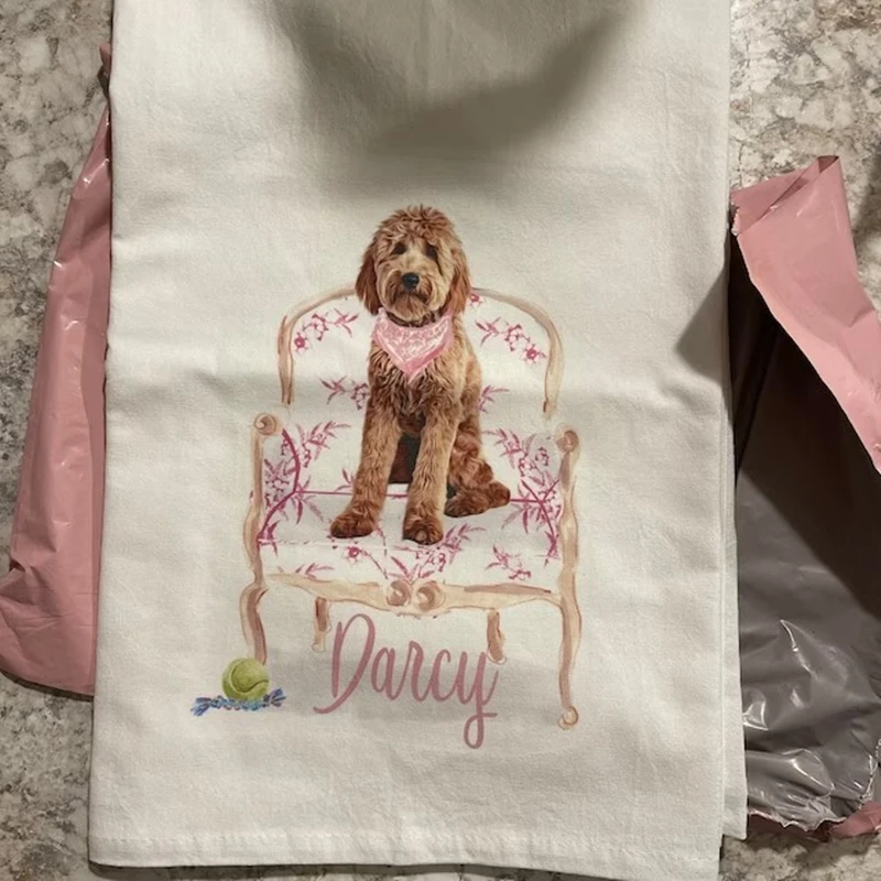 Custom Goldendoodle flour sack towel, tea towel, dog mom, dog dad, personalized name, watercolor pet portrait, labradoodle