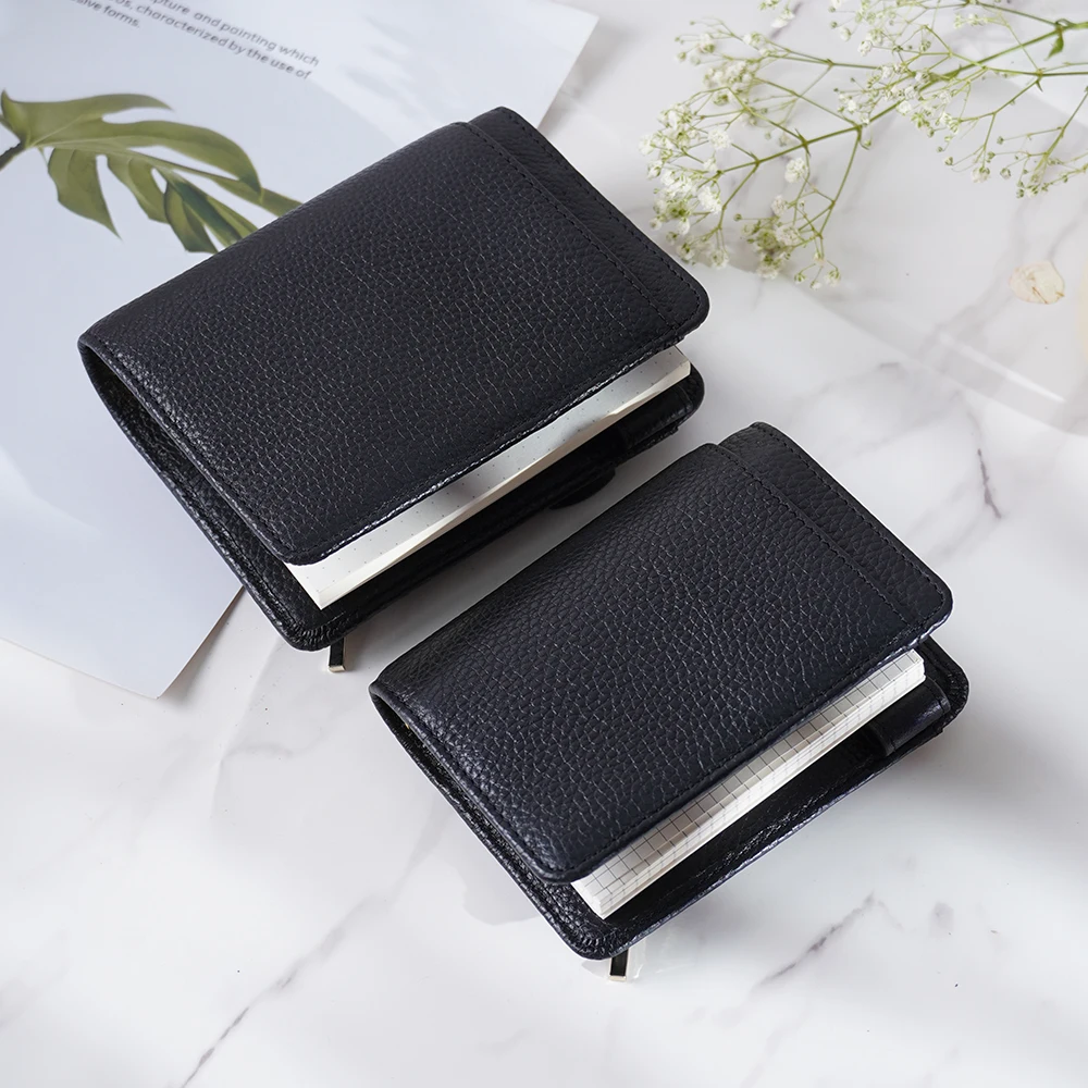 Pocket Size Planner Pebbled Grain Leather A8/A7 Notebook with 15/20MM Ring Mini Agenda Organizer Diary Notepad