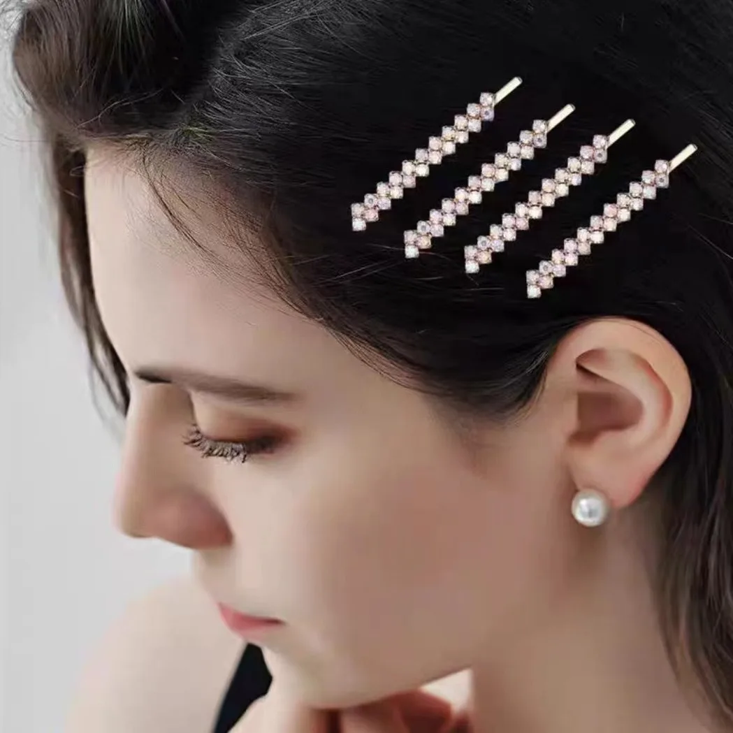 2pcs Shining Crystal Rhinestone Hair Clip For Women Elegant Korean Design Stick Hairpin