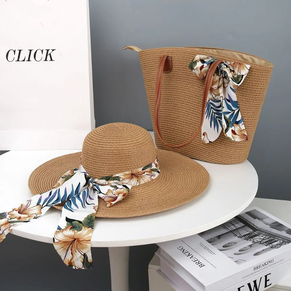 Stylish Large Capacity Straw Beach Hat Fashionable Versatile Straw Bag Sun Protection Sun Hat Travel Outdoors