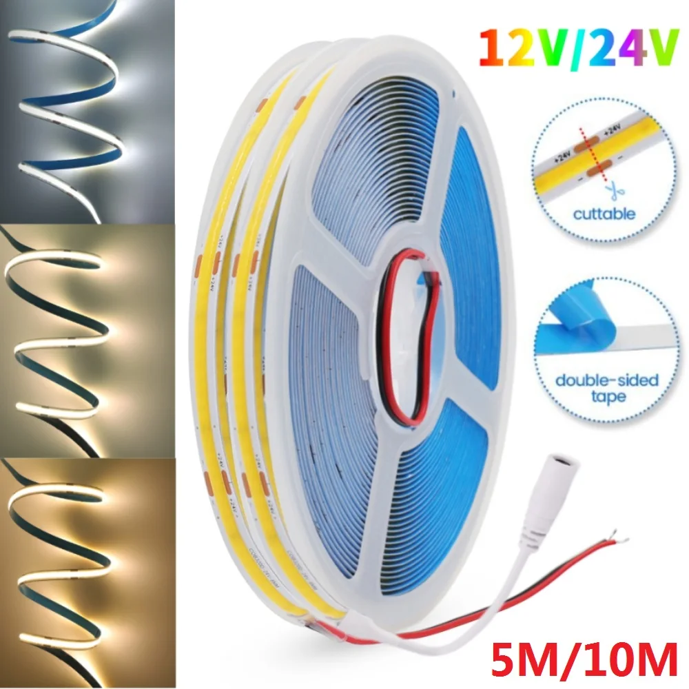 320 480 LEDs/M FCOB Strip Light 12V 24V 3000 4000K 6500K RA90 Linear Dimmable Rope Lamp High Density Flexible COB Tape Ribbon