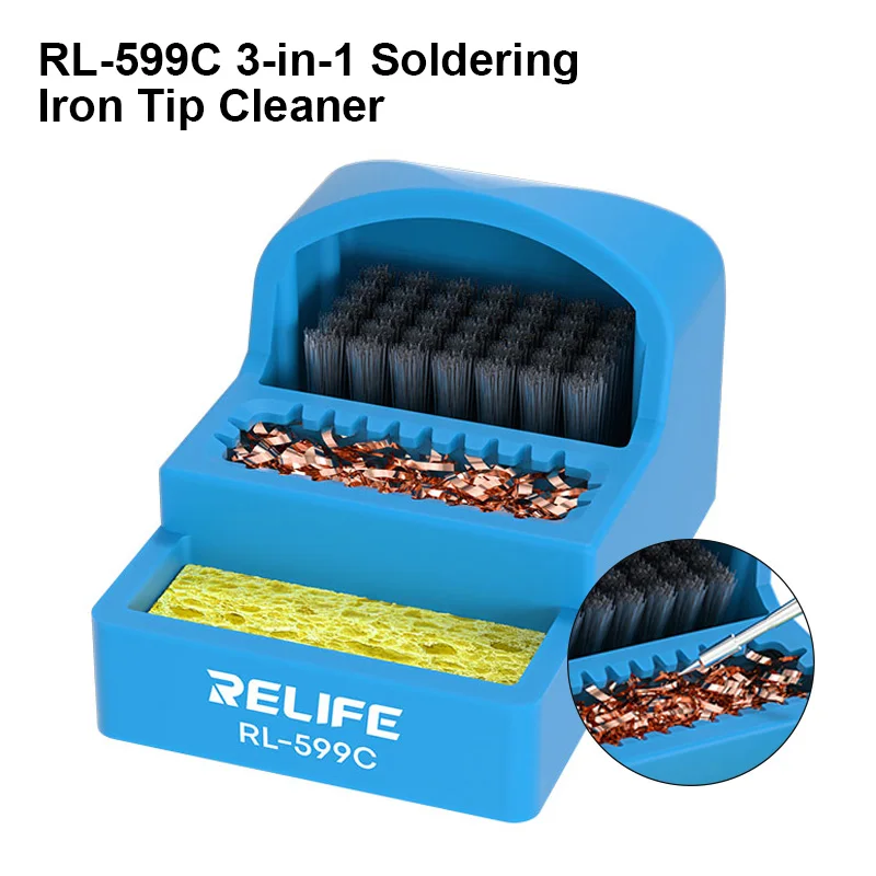 RELIFE RL-599C 3-in-1 Soldering Iron Tip Cleaner High Temperature Resistant Mini Multifunctional Tin Removal Box