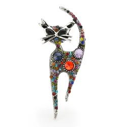 New Vintage Rhinstone Cat Brooches For Women Metal Multi-color Cat Animl Casual Party Enamel Brooch Pins Gifts