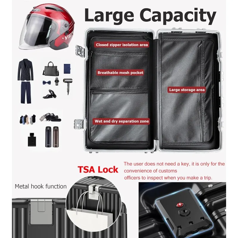 حقيبة أمتعة بعجلات دوارة ذات إطار من الألومنيوم كبيرة جدًا مقاس 30 بوصة، عجلات قابلة للإزالة بدون سحاب مع حقيبة فحص #3