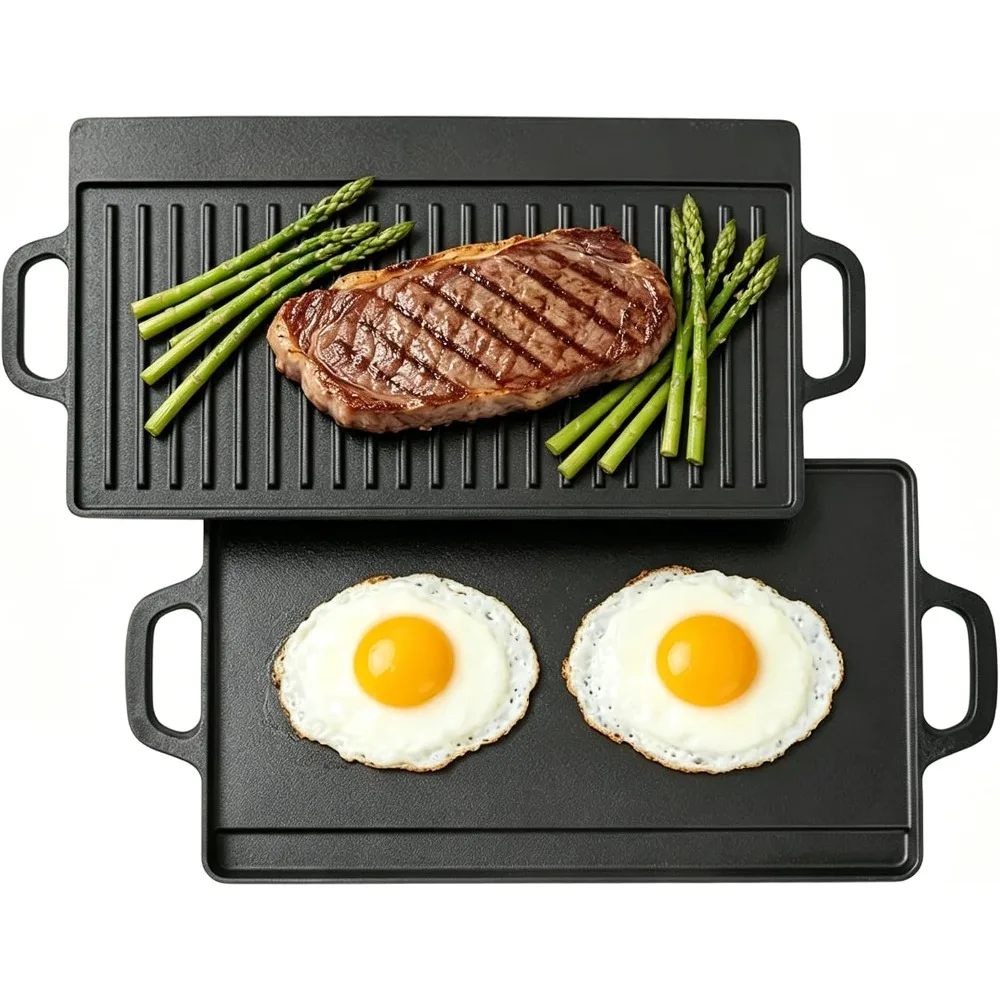 

Cast Iron Griddle Flat Cooking Plate Non-Stick Pre-Seasoned Grill Pan for Stove BBQ Cooking