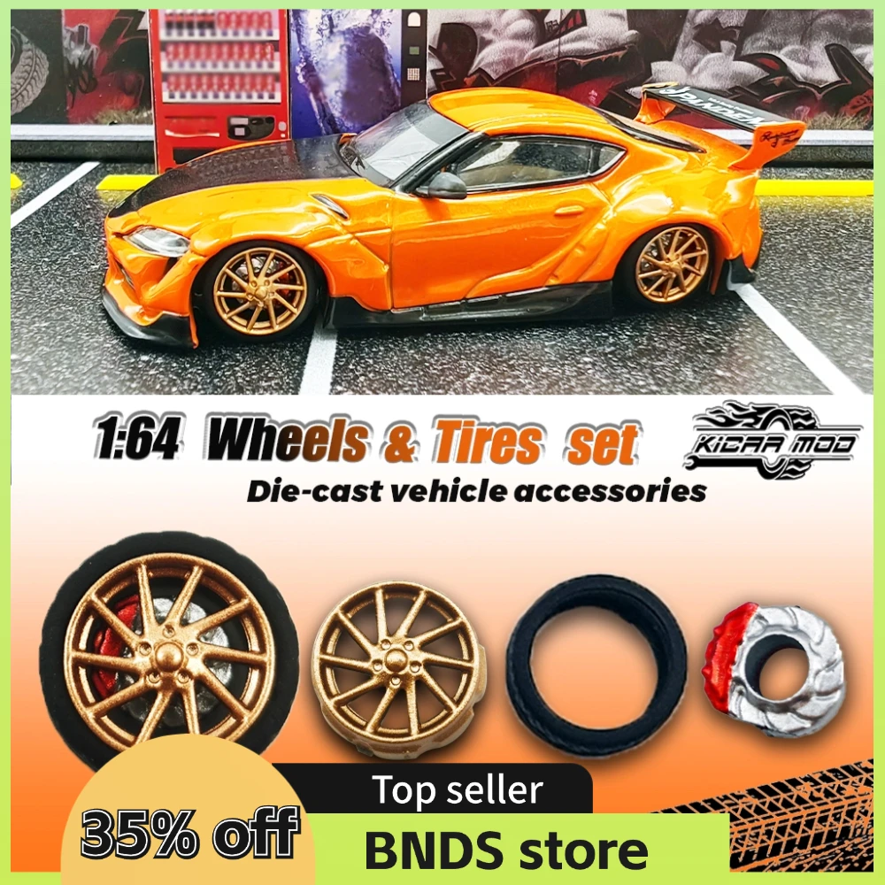 Kicarmod 1/64 Model Car ABS Wheels with Rubber Tire Brake Disc Refitting Parts Diameter 10mm For Model Car Tomica MINI GT