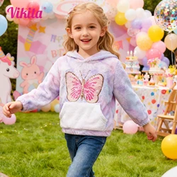 VIKITA Girls Autumn Spring Hoodies Kids Butterfly Sequined Outwear with Pockets Kids Gradient Hoodies Children Clothing 3-12 Yrs