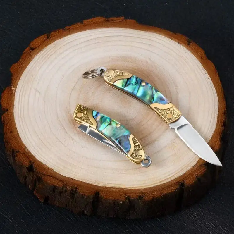 Mini folding tool knife, copper relief pocket keychain, small unboxing and express knife