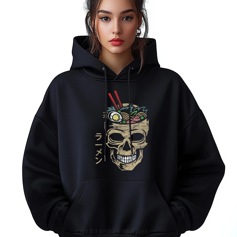 

Ramen Noodles Vintage Skull Graphic Design Xs Graphic Pullover Hoodies Men's Polyester Sweater Geek