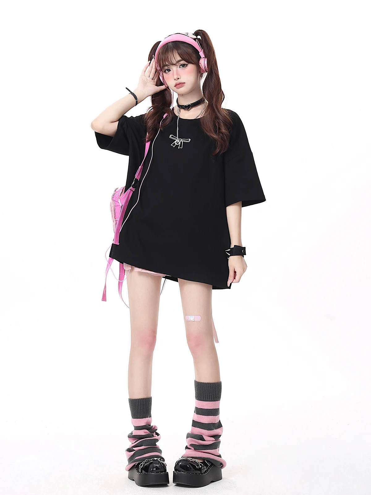 Japan Style Sweet Woman Bow Bandage  Oversized T Shirt Original 2023 Summer New Loose Cute Cool Black Midi T-shirts for Student