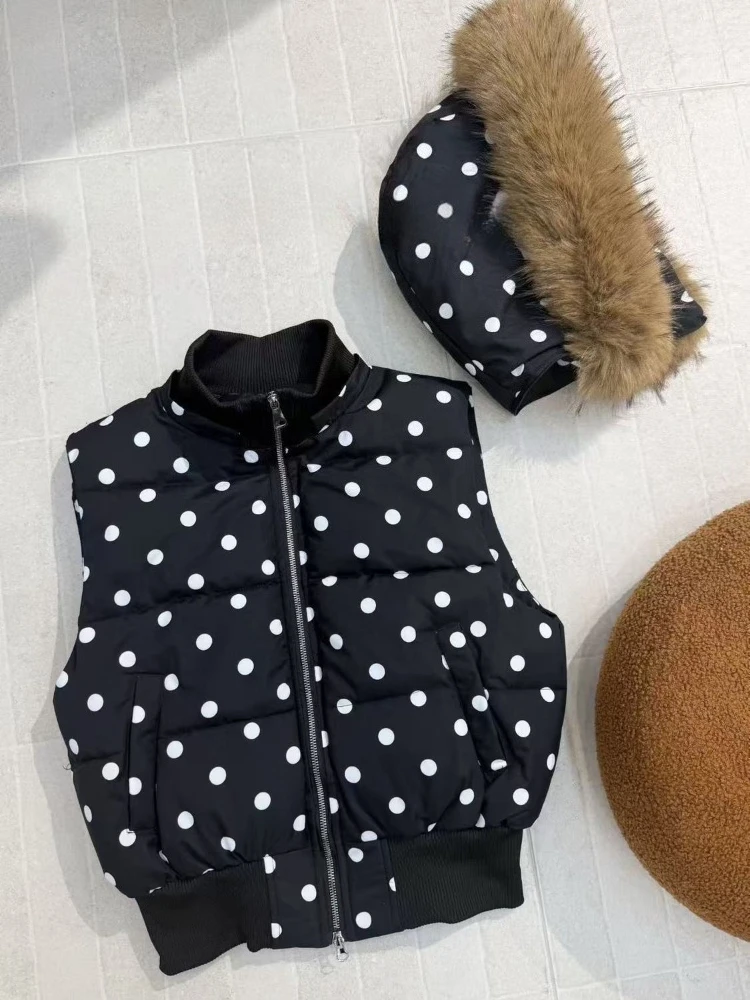 American Vintage Polka Dot Detachable Jacket Vest Women Y2K Sweet Loose Outwear Winter Harajuku Fashion Sleeveless Coat New