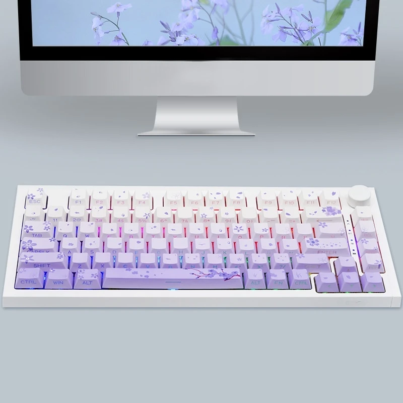 New Keycaps Five Sided Hot Sublimation Pbt Side Engraving Translucent Customized Keyboard Keycaps Purple Fresh Gradient 131keys