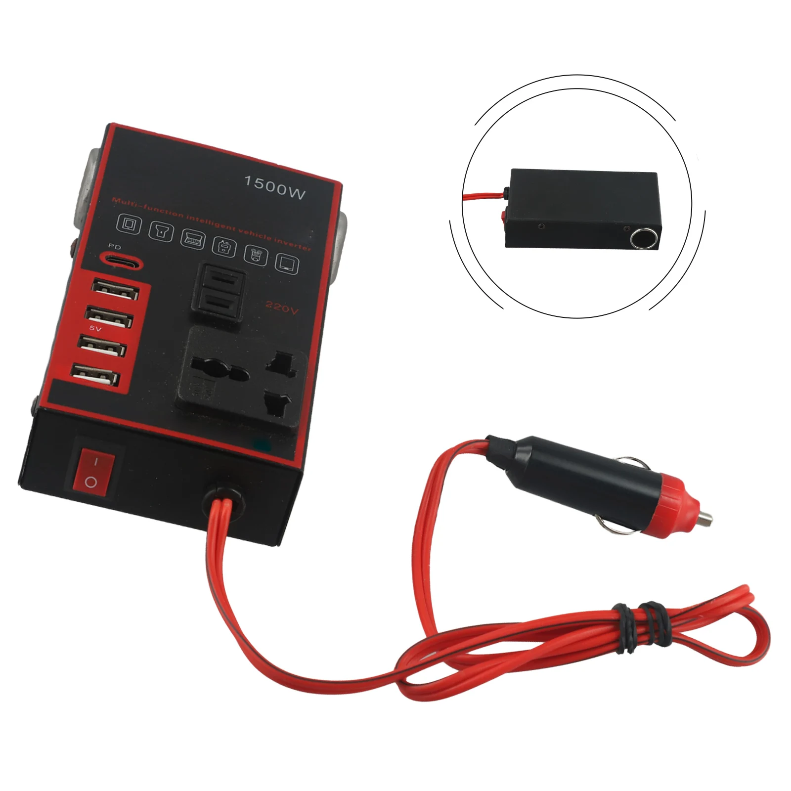 DC To AC Converter 80CM Cable Length 12V 24V To DC 220V Converter Smart Display Stable Current Smart Automatic Power-off