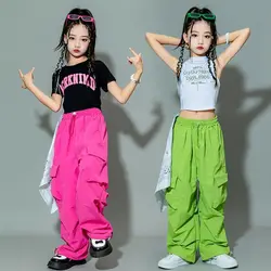 5-14Y Kids Hip Hop Joggers Pants Girls Cargo Pants Teenage Straight Trousers High Waist Vintage Casual Streetwear Baggy Pants