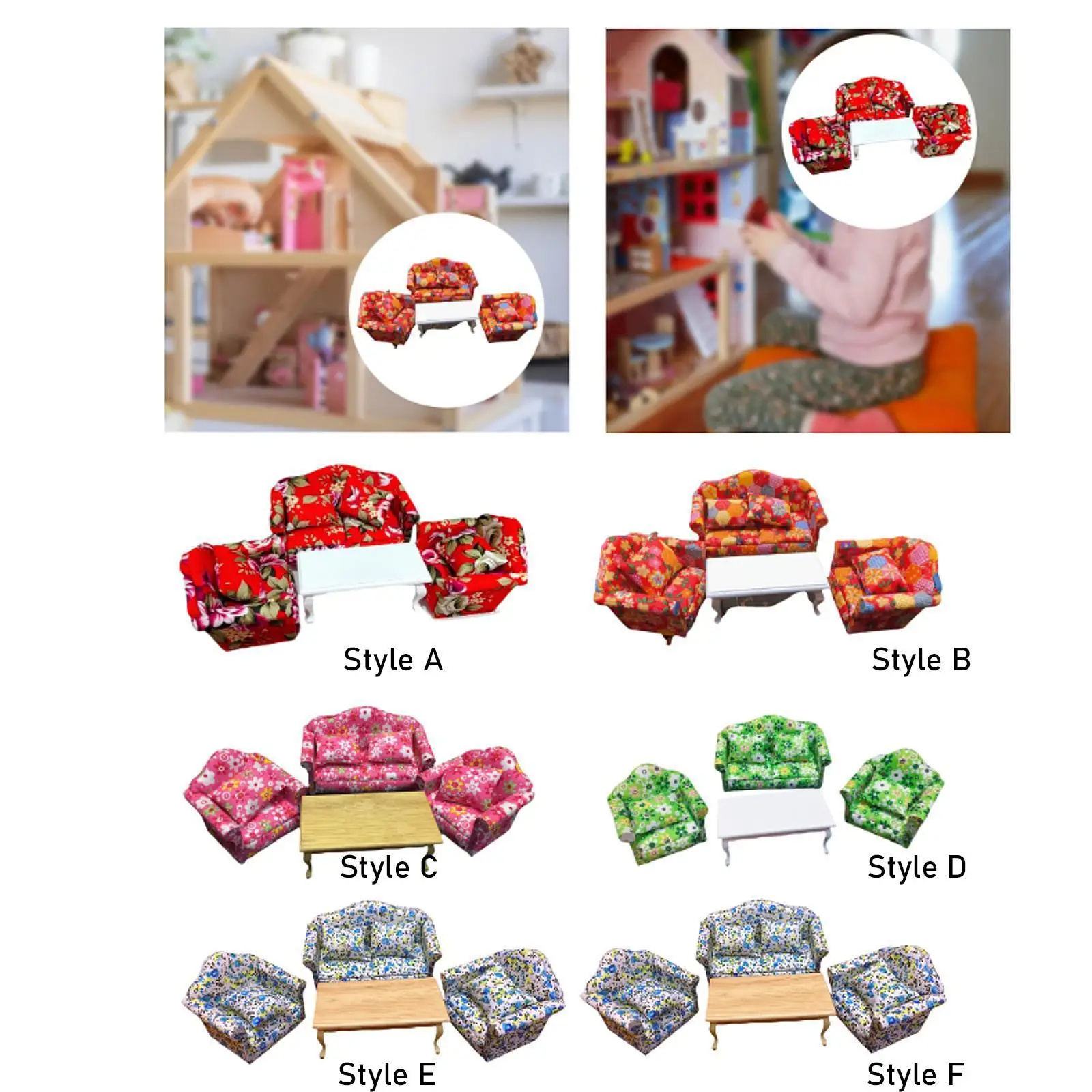 1/12 スケールドールハウスソファドールハウス装飾写真小道具 DIY 装飾ギフトリアルな