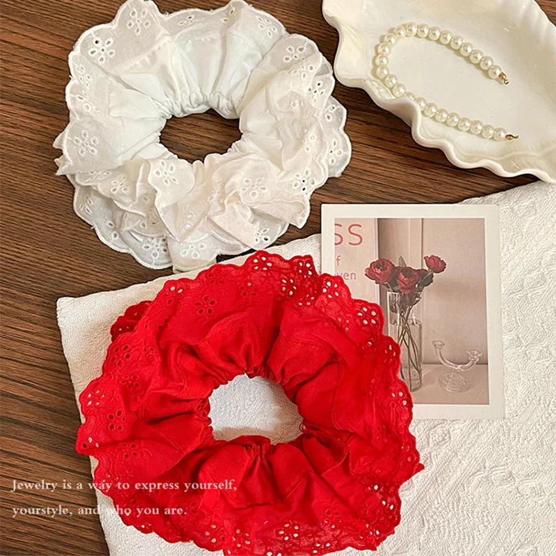 Elegant French Lace Hollow Wide Scrunchie Hair Band For Women Girls Sweet Hair Ornament Rubber Band Fashion Hair Accessories image 6