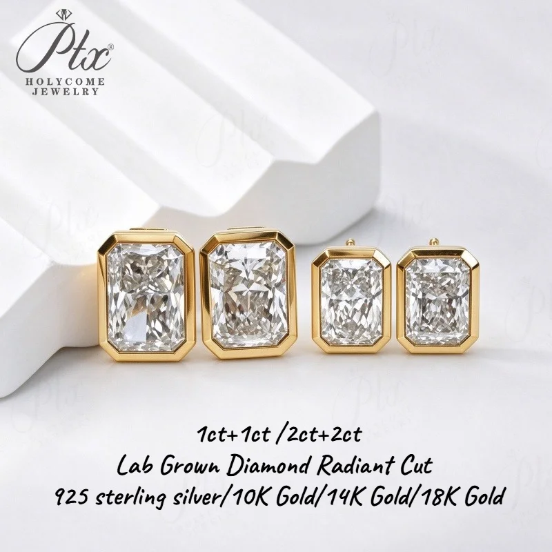 Lab Grown Diamond Earring 2ct DEF VS Radiant Cut Ear Studs Genuine 14K/18K Gold Wedding Anniversary Gift Charms Holycome Jewelry