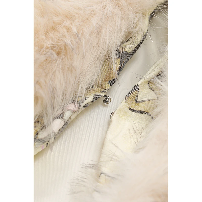 ELFSACK Women Puffer Down Jacket 2026 Winter Pony Print Fur Collar Lantern Sleeve New Oriental Style Casual Outerwear