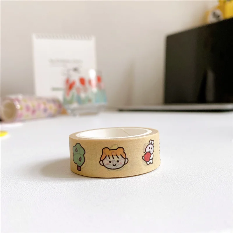 Ins Lovely Cartoon Bear Washi Tape Hand Account Sticker Masking Tape Sealing Sticker Simple Series Cute Japanese Stationery