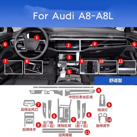 Для Audi A8 A8L 2018-2024 салонная пленка автомобиля, центральная консоль, навигационный экран, прозрачная защитная пленка из ТПУ