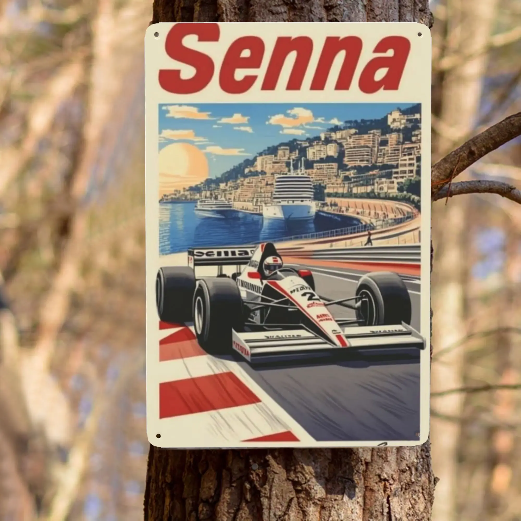 Vintage Ayrton Senna Racing Metal Tin Sign -  Inch Vertical Wall Art with Vibrant Car Design, Durable Indoor/Outdoor D