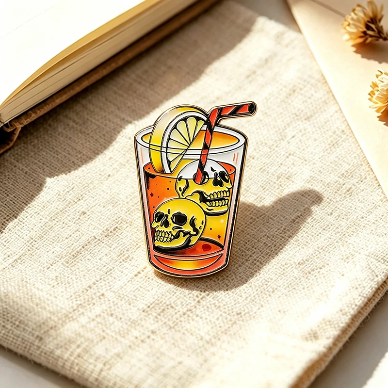 Cartoon Drink Pins 6-style Enamel Metal Eyeball Skull Cocktail Cup Brooch Pin On Clothes Bags Badge Fashion Accessories Gifts