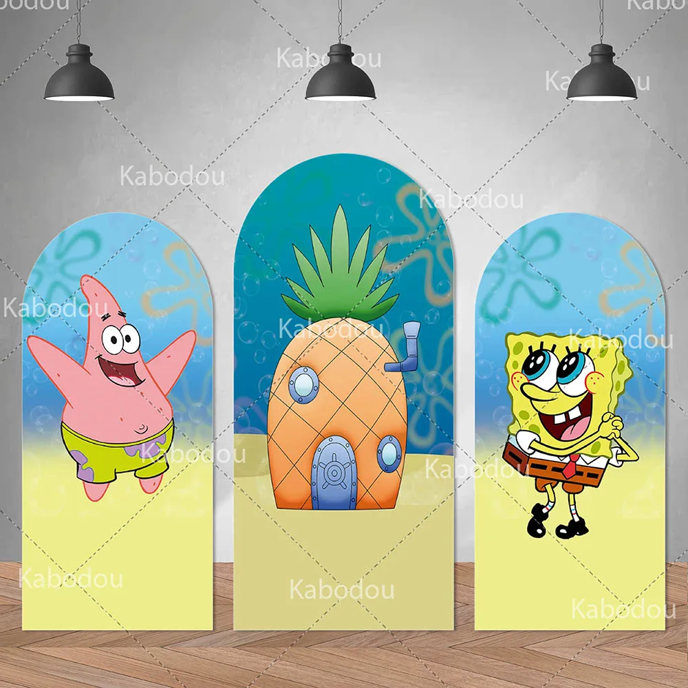 

SpongeBobs Backdrop Arch Doubleside Print Kids Birthday Party Decoration Baby Shower Photo Photography Background Studio Prop