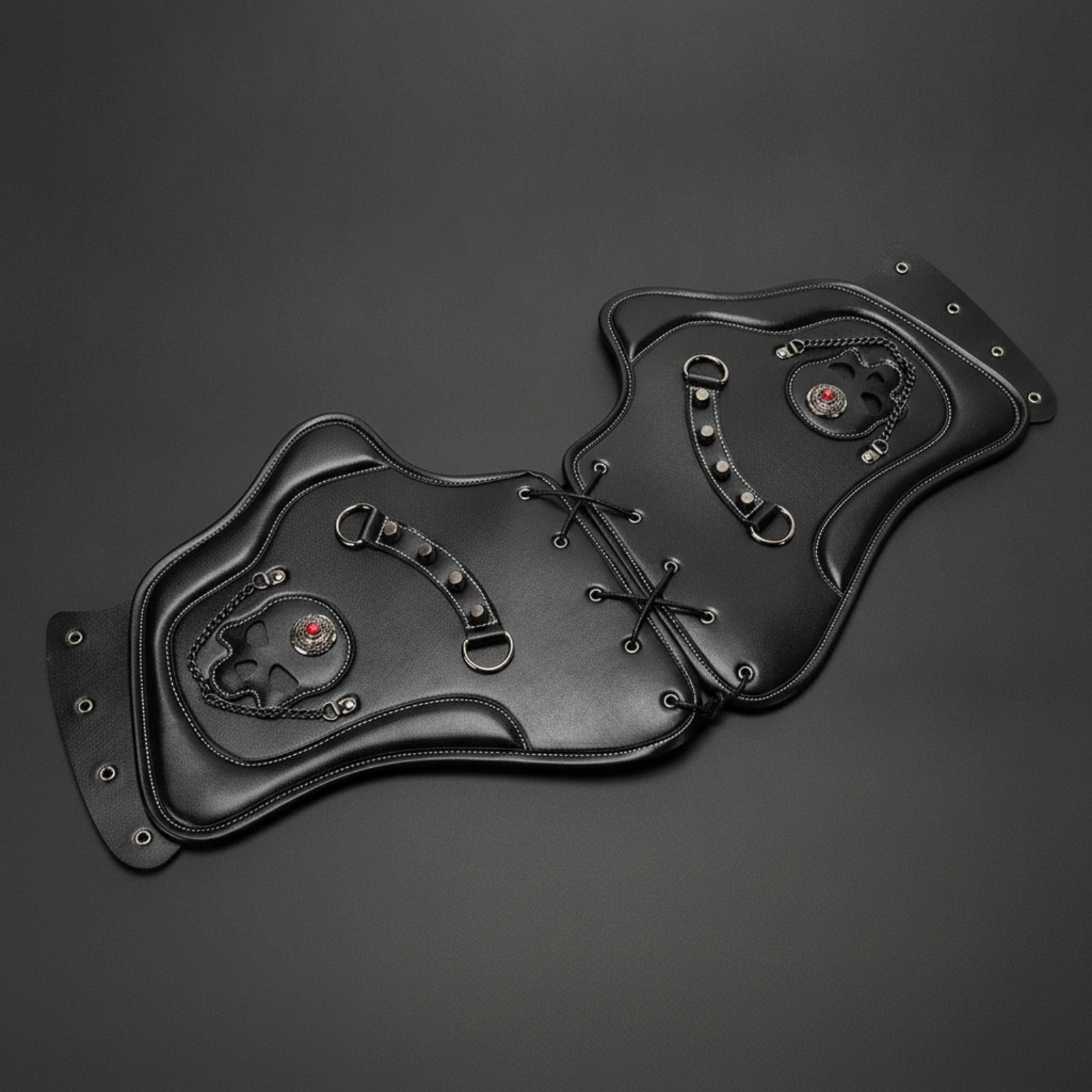 Saddle Accent with Skull Leather-Style Saddle Guard Frame Trim Lace-up for Cruiser Riders, Street Riding